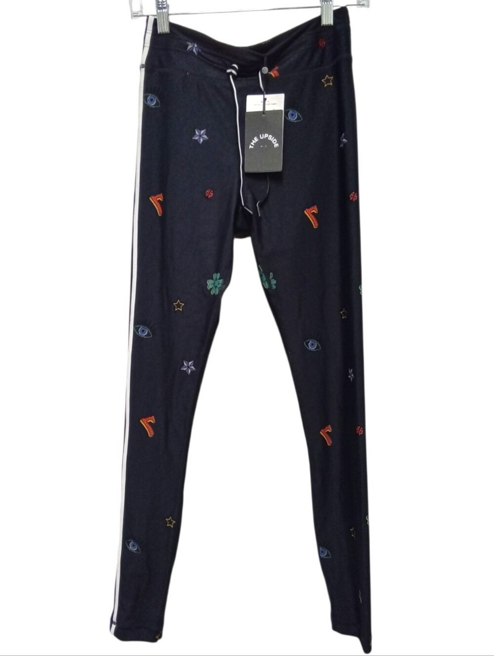 The Upside Lucky Symbols Yoga Leggings Women’s 8 Navy Embroidered NWT